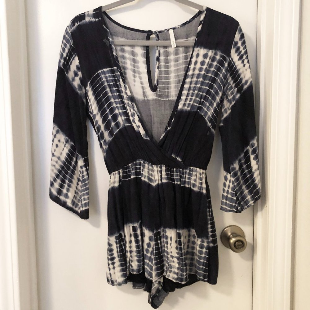 Navy Blue & White Tie Dye Romper